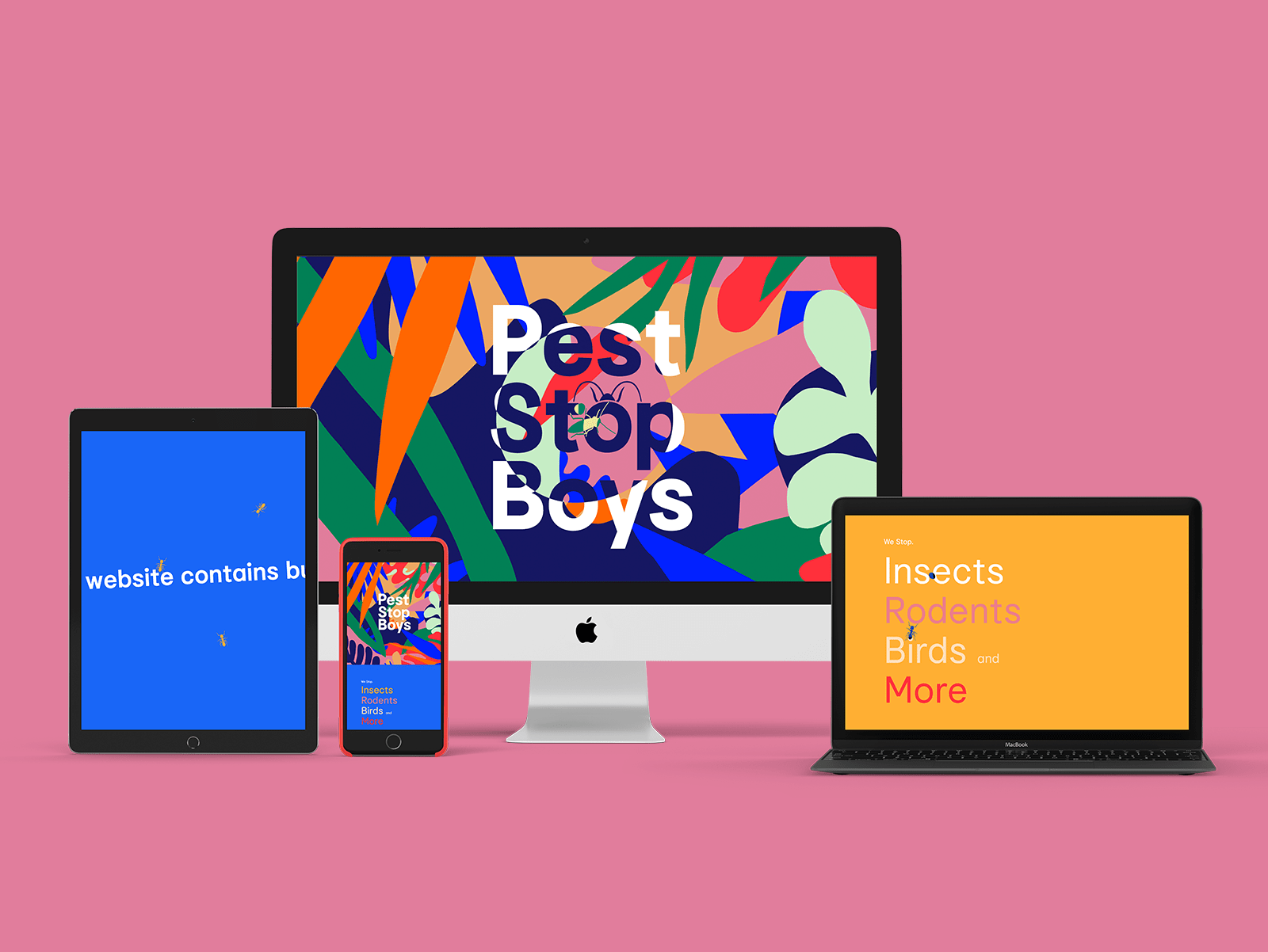 pest stop boys website devices pink background