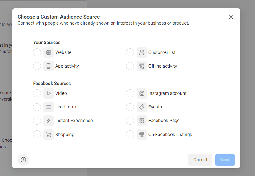 Implementing a custom audience on facebook